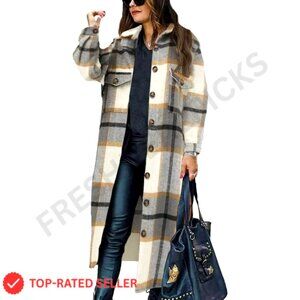 Oversized Plaid Shacket Jacket Long Button Down Casual Chic Modern Style